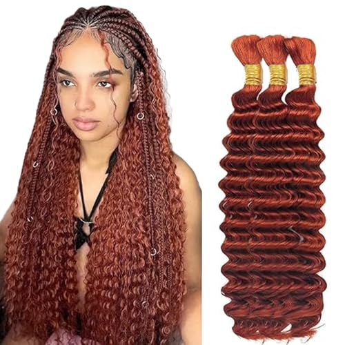 Hxxcoup Human Braiding Hair for Boho Braids Deep Wave Bulk Total 150g 3 Bundles 20 20 20 Inch Human Hair Extension Menschliches Haar Unprocessed No Weft #33 Reddish Brown for Women von Hxxcoup