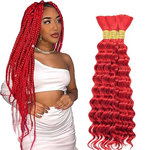 Hxxcoup Human Braiding Hair for Boho Braids Deep Wave Bulk Total 150g 3 Bundles 26 26 26 Inch Human Hair Extension Menschliches Haar Unprocessed No Weft Red Color for Women von Hxxcoup