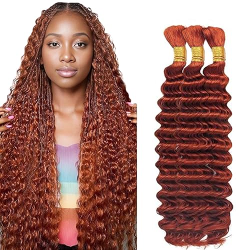 Hxxcoup Human Braiding Hair for Boho Braids Deep Wave Bulk Total 150g 3 Bundles 30 30 30 Inch Human Hair Extension Menschliches Haar Unprocessed No Weft #33 Reddish Brown for Women von Hxxcoup
