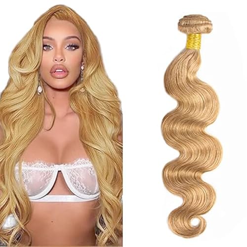 Hxxcoup Human Hair Bundles Sew in Bundles Human Hair Body Wave Echthaar Tressen Zum Einnähen #27 Blonde Double Weft Extensions for Women Minimal Smell Minimal Tangle 12 Zoll von Hxxcoup