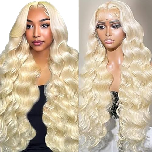 Hxxcoup Human Hair Wig Body Wave 13x4 Lace Front #613 Blonde Echthaar Perücke Perücke Damen Glueless Wear and Go Blenched Knots with Baby Hair for Woman Minimal Smell 12 Zoll von Hxxcoup
