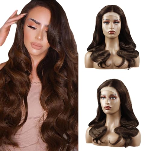 Hxxcoup Human Hair Wig Echthaar Perücke Body Wave Wig 4x1 Lace Frontal Wig Brown Perücke Echthaar Perücke Damen Brazilian Virgin Hair Wig Ombre Color Body Wave Hair No Tangle 30 Zoll von Hxxcoup