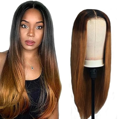 Hxxcoup Human Hair Wig Echthaar Perücke Straight Lace Frontal Wig Braun Perücke Echthaar Natural Balck Perücke Damen Brazilian Virgin Hair Wig Real Hair Wig Straight Hair No Tangle 18 Zoll von Hxxcoup