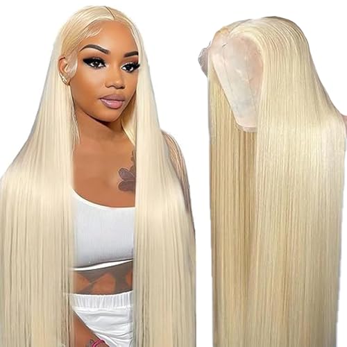 Hxxcoup Human Hair Wig Straight 13x4 Lace Front #613 Blonde Echthaar Perücke Perücke Damen Glueless Wear and Go Blenched Knots with Baby Hair for Woman Minimal Smell 20 Zoll von Hxxcoup