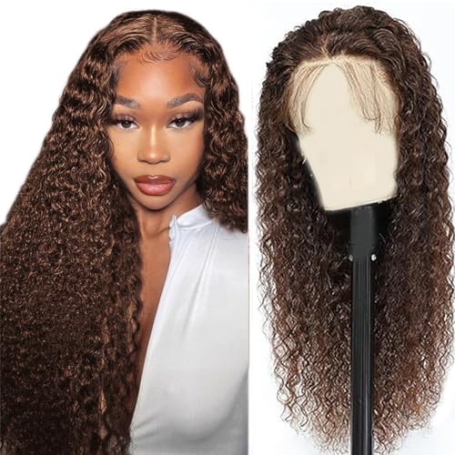 Hxxcoup Human Hair Wig Water Wave Echthaar Perücke für Damen Perücken 5X5 Lace Front #4 Chocolate Real Hair 100% Unprocessed Brazilian Virgin Hair Glueless Wear and Go for Woman 30 Zoll von Hxxcoup