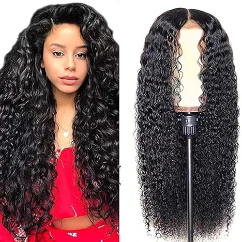 Hxxcoup Human Hair Wig Water Wave Echthaar Perücke für Damen Perücken 5X5 Lace Front Perücke Echthaar Damen Natural Black Virgin Hair Glueless Wear and Go for Women Minimal Smell 16 Zoll von Hxxcoup