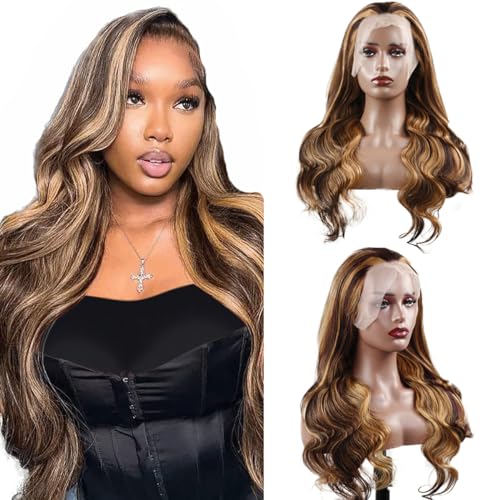 Hxxcoup Lace Perücke Echthaar Perücke für Damen 13x1 Lace Frontal Perücken Human Hair Wig Body Wave Wig 26 Inch Wig Perücken Lange Braun Haare Perücken Pre Plucked Glueless Wig 26 Zoll von Hxxcoup