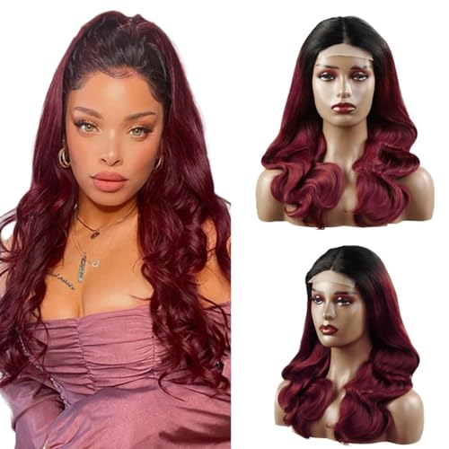 Hxxcoup Lace Perücke Echthaar Perücke für Damen 4x1 Lace Frontal Perücken Human Hair Wig Body Wave Wig 30 Inch Wig Perücken Lange Rote Haare Perücken Pre Plucked Glueless Wig 30 Zoll von Hxxcoup