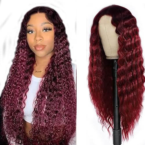 Hxxcoup Lace Perücke Echthaar Perücke für Damen 4x1 Lace Frontal Perücken Human Hair Wig Deep Wave Wig 30 Inch Wig Perücken Lange Rote Haare Perücken Pre Plucked Glueless Wig 30 Zoll von Hxxcoup