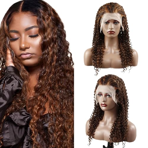 Hxxcoup Lace Wig Human Hair Perücke Echthaar Perücke für Damen 13x1 Lace Frontal Perücken Human Hair Wig Curly Wig 26 Inch Wig Perücken Lange Braun Haare Perücken Pre Plucked Glueless Wig 26 Zoll von Hxxcoup