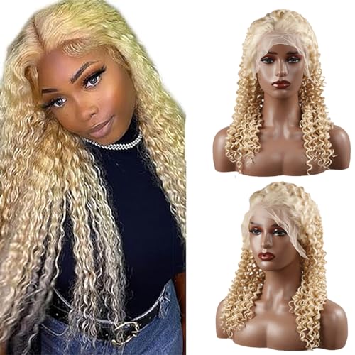 Hxxcoup Lace Wig Human Hair Wig 13x4 Curly Wave Blonde Wig 613 Echthaar Perücke Frauen Grade 8A 150% Density Honey Blonde Colour Glueless Wig Lace Front Perücke Menschenhaar Perücken 30 Zoll von Hxxcoup