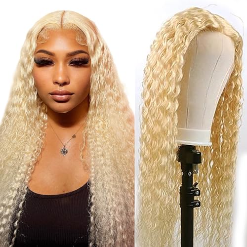 Hxxcoup Perücke Blonde Human Hair Wig Lace Wig Perücke Damen 4x1 T Part Wig Perücke Damen Echthaar Blonde Wig Lace Closure Wig with Baby Hair Transparent Swiss Brazilian Remy Hair 26 Zoll von Hxxcoup