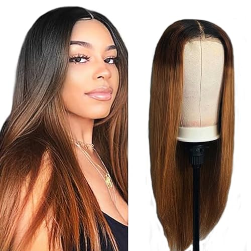 Hxxcoup Perücke Damen Echthaar Perücke Braun 5x5 Lace Wig Human Hair Wig Straight Braun Haare Perücken für Unprocessed Brasilianisches Remy Hair Transparent Swiss Brown Lace Wig 20 Zoll von Hxxcoup