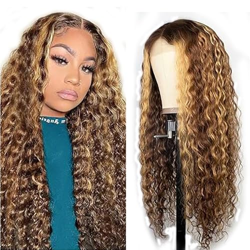 Hxxcoup Perücke Damen Echthaar Perücke Brown 13x1 Lace Wig Human Hair Wig Water Wave Braun Haare Perücken für Unprocessed Brasilianisches Remy Hair Transparent Swiss Lace 22 Zoll von Hxxcoup