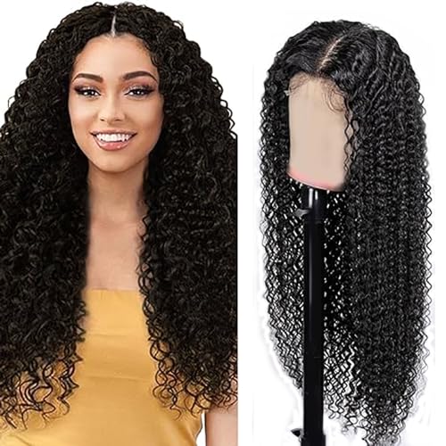 Hxxcoup Perücke Damen Echthaar Perücke Schwarz 5x5 Lace Wig Human Hair Wig Curly Wave Schwarz Haare Perücken für Unprocessed Brasilianisches Remy Hair Transparent Swiss Lace 20 Zoll von Hxxcoup