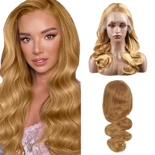 Hxxcoup Perücken Damen Echthaar Body Wave Human Hair Wig Blonde Perücken Lace Frontal Wig Glueless Wig Lange Perücken Transparent Swiss Lace Grade 8A 100% Brazilian Remy Hair 26 Zoll von Hxxcoup