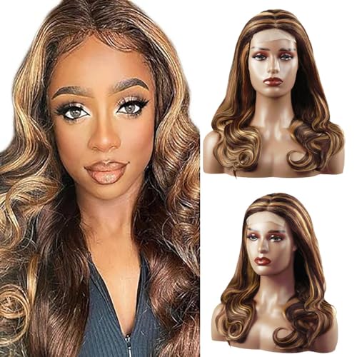 Hxxcoup Perücken Damen Echthaar Body Wave Human Hair Wig Blonde Perücken Lace Frontal Wig Glueless Wig Lange Perücken Transparent Swiss Lace Grade 8A 100% Brazilian Remy Hair 26 Zoll von Hxxcoup