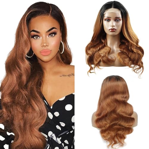 Hxxcoup Perücken Damen Echthaar Body Wave Human Hair Wig Braun Perücken Lace Frontal Wig Glueless Wig Lange Perücken Transparent Swiss Lace Grade 8A 100% Brazilian Remy Hair 26 Zoll von Hxxcoup