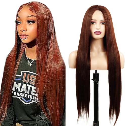 Hxxcoup Reddish Wig Perücken Damen Echthaar Straight Human Hair Wig Braunrot Perücken 5x5 Lace Front Wig Glueless Wig Perücken Transparent Swiss Lace Brazilian Remy Hair for Woman 22 Zoll von Hxxcoup