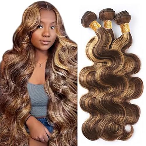 Hxxcoup Sew in Bundles Echthaar Tressen Zum EinnäHen Human Hair Bundles Body Wave P427 Highlight Blond Double Weft Extensions 24 26 28 Inch with Minimal Smell Minimal Tangle 100g/pc for Women von Hxxcoup