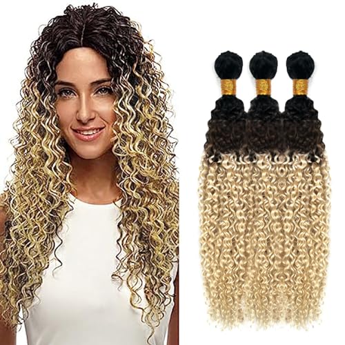 Hxxcoup Sew in Bundles Echthaar Tressen Zum EinnäHen Human Hair Bundles Water Wave 1B4613 Ombre Blond Double Weft Extensions 24 26 28 Inch with Minimal Smell Minimal Tangle 100g/pc for Women von Hxxcoup