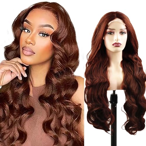 Hxxcoup T Part Wig Human Hair Wig Lace Front Wig Brown Body Wave Wig 4x1 Reddish Brown Perücke Echthaar Perücke Damen Brazilian Virgin Hair Wig #33 No Tangle Afro Perücke Damen for Woman 30 Zoll von Hxxcoup