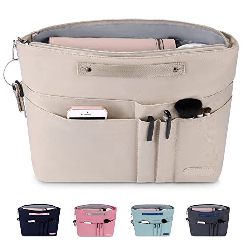 HyFanStr Handtaschen Organizer mit Reißverschlusstasche, Wasserdichter Polyester Tasche in Tasche in Tasche Organizer taschenorganizer, Innentaschen für Handtaschen Beige (S) von HyFanStr