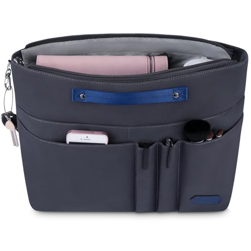 HyFanStr Handtaschen Organizer mit Reißverschlusstasche, Wasserdichter Polyester Tasche in Tasche in Tasche Organizer taschenorganizer, Innentaschen für Handtaschen Dunkelgrau (M) von HyFanStr