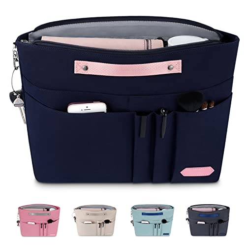 HyFanStr Handtaschen Organizer mit Reißverschlusstasche, Wasserdichter Polyester Tasche in Tasche in Tasche Organizer taschenorganizer, Innentaschen für Handtaschen Marine (M) von HyFanStr