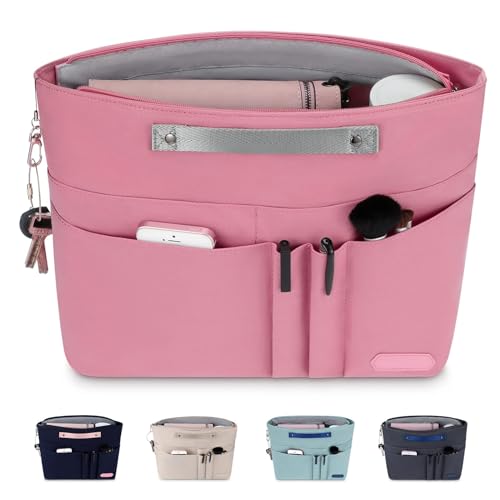 HyFanStr Handtaschen Organizer mit Reißverschlusstasche, Wasserdichter Polyester Tasche in Tasche in Tasche Organizer taschenorganizer, Innentaschen für Handtaschen Rosa (M) von HyFanStr