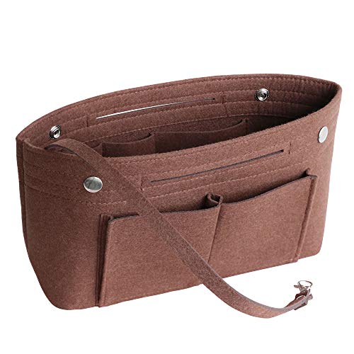 HyFanStr Taschenorganizer Filz Bag in Bag Tasche Organizer, Innentaschen Handtaschen Organizer für Handtasche mit Griffen und Schlüsselkette, Bag Organizer Braun Groß von HyFanStr
