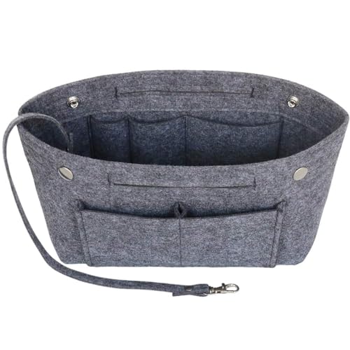 HyFanStr Taschenorganizer Filz Bag in Bag Tasche Organizer, Innentaschen Handtaschen Organizer für Handtasche mit Griffen und Schlüsselkette, Bag Organizer Tief Grau Extra Groß von HyFanStr