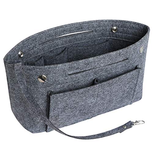 HyFanStr Taschenorganizer Filz Bag in Bag Tasche Organizer, Innentaschen Handtaschen Organizer für Handtasche mit Griffen und Schlüsselkette, Bag Organizer Tief Grau Groß von HyFanStr