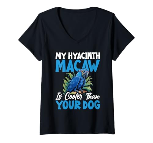 Damen Hyacint Ara Papageienliebhaber Vogelbesitzer Kühler Hyazinthe Ara T-Shirt mit V-Ausschnitt Damen Hyacint Ara Papageienliebhaber Vogelbesitzer Kühler Hyazinthe Ara T-Shirt mit V-Ausschnitt von Hyacint Macaw Design For Birdkeeper & Parrot Owner