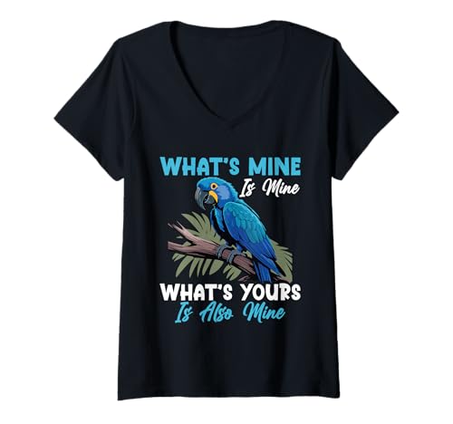 Damen Hyazinthen-Ara-Besitzer Birdkeeper is Mine Hyazinthe Ara T-Shirt mit V-Ausschnitt von Hyacint Macaw Design For Birdkeeper & Parrot Owner