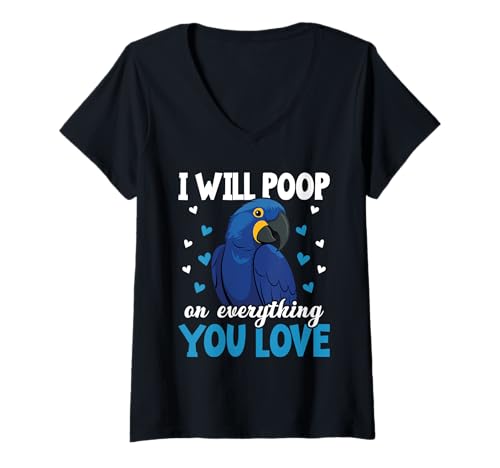Damen Hyazinthen-Ara-Liebhaber, Vogelfutterkot auf Hyazinthen-Ara T-Shirt mit V-Ausschnitt von Hyacint Macaw Design For Birdkeeper & Parrot Owner