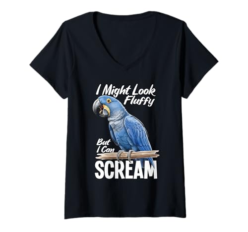 Damen Papageien-Vogelliebhaber, Flauschiger Hyazinthen-Ara T-Shirt mit V-Ausschnitt Damen Papageien-Vogelliebhaber, Flauschiger Hyazinthen-Ara T-Shirt mit V-Ausschnitt von Hyacint Macaw Design For Birdkeeper & Parrot Owner