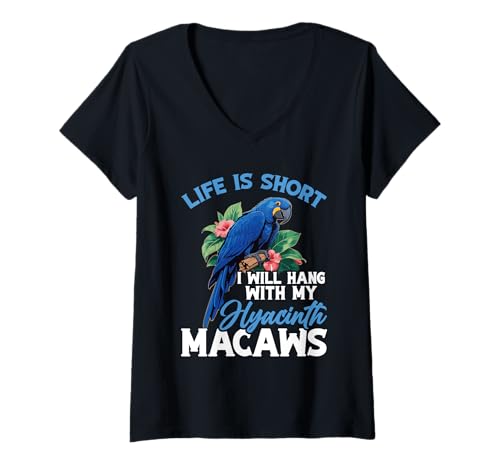 Damen Papageienbesitzer Birdkeeper Lifes Kurzer Hyazinthen-Ara T-Shirt mit V-Ausschnitt Damen Papageienbesitzer Birdkeeper Lifes Kurzer Hyazinthen-Ara T-Shirt mit V-Ausschnitt von Hyacint Macaw Design For Birdkeeper & Parrot Owner