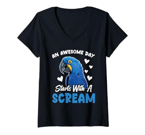 Damen Papageienliebhaber Papageienliebhaber Awesome Hyazinthe Ara T-Shirt mit V-Ausschnitt Damen Papageienliebhaber Papageienliebhaber Awesome Hyazinthe Ara T-Shirt mit V-Ausschnitt von Hyacint Macaw Design For Birdkeeper & Parrot Owner