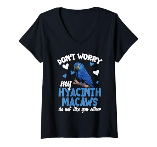Damen Vogelhalter Vogelbesitzer Papageienbesitzer Keine Sorge Hyazinthe Ara T-Shirt mit V-Ausschnitt Damen Vogelhalter Vogelbesitzer Papageienbesitzer Keine Sorge Hyazinthe Ara T-Shirt mit V-Ausschnitt von Hyacint Macaw Design For Birdkeeper & Parrot Owner