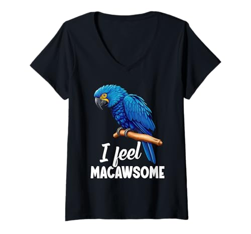 Damen Hyazinthen-Ara-Besitzer Papageienliebhaber Macawsome Hyazinthe Ara T-Shirt mit V-Ausschnitt Damen Hyazinthen-Ara-Besitzer Papageienliebhaber Macawsome Hyazinthe Ara T-Shirt mit V-Ausschnitt von Hyacinth Macaw Outfit For Hyacinth Macaws Owners