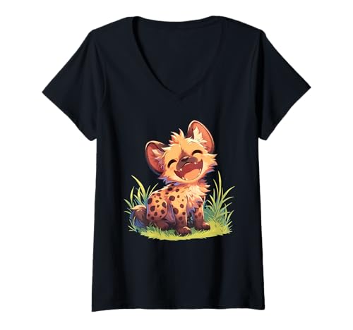 Damen Hyänen Hyäne T-Shirt mit V-Ausschnitt Damen Hyänen Hyäne T-Shirt mit V-Ausschnitt von Hyänen Hyäne Tier Shop