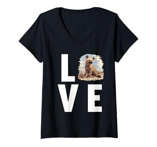 Damen Hyänen Hyäne T-Shirt mit V-Ausschnitt Damen Hyänen Hyäne T-Shirt mit V-Ausschnitt von Hyänen Hyäne Tier Shop