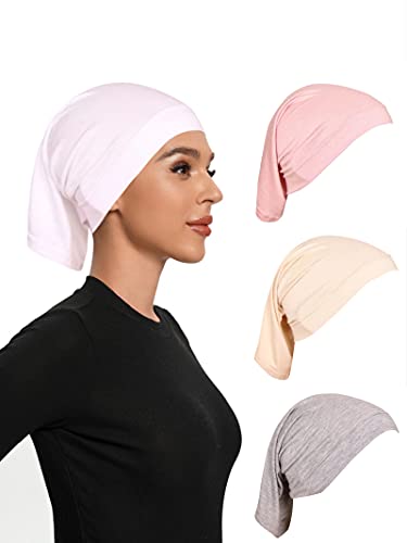 Hybeeh 4 Stück Hijab Untermütze Hijab Unterschal Hijab Kappe für Damen, Weiß/Puderrosa/Beige/Hellgrau von Hybeeh