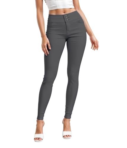 Damen Butt Lift 3 Knöpfe Hohe Weite Taille Stretch Denim Skinny Jeans, gunmetal, 54 Mehr Lange von Hybrid & Company
