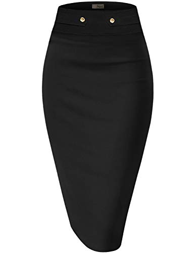 H&C Damen Premium Nylon Ponte Stretch Büro Bleistiftrock Hohe Taille Made in USA Below Knee, Ksk45006-schwarz, Groß von Hybrid & Company