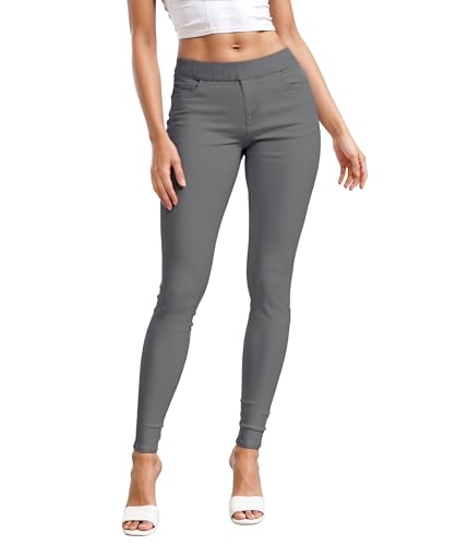 H&C Damen Stretchy High Waisted Slim Fit Skinny Leg Pull On Jeans mit langer kurzer Schrittlänge, anthrazit, Medium Lange von Hybrid & Company