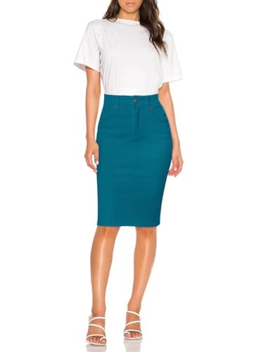 Hybrid & Company Damen Super Comfy Ultra Stretch Midi Rock Knielang mit Taschen, Sk44876-Blaugrün, 42 von Hybrid & Company