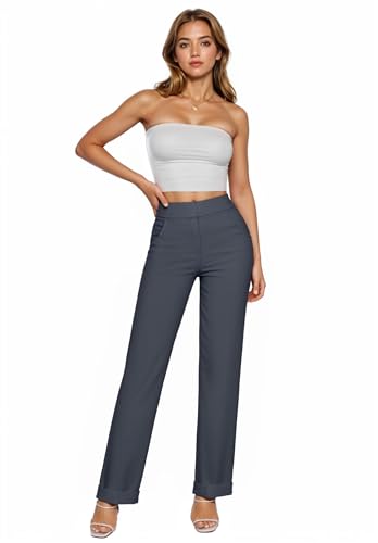 Hybrid & Company Damen-Anzughose mit hoher Taille, gerades Bein, Business-, Arbeits-, Freizeithose, Dunkelgrau, M von Hybrid & Company