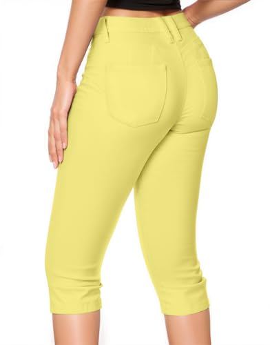 Hybrid & Company Damen Butt Lift super bequemen Stretch-Denim Capri Jeans 11 Gelb von Hybrid & Company